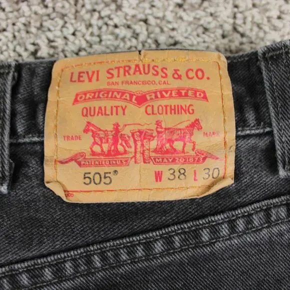 Levis 505 Vintage Y2K Mens 38x30 Black Straight Leg Jeans - Picture 9 of 12